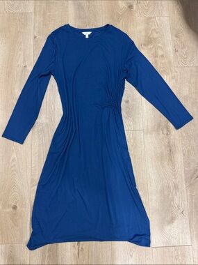 Time and Tru Royal Blue Long Sleeve Side-Ruched Midi Dress
